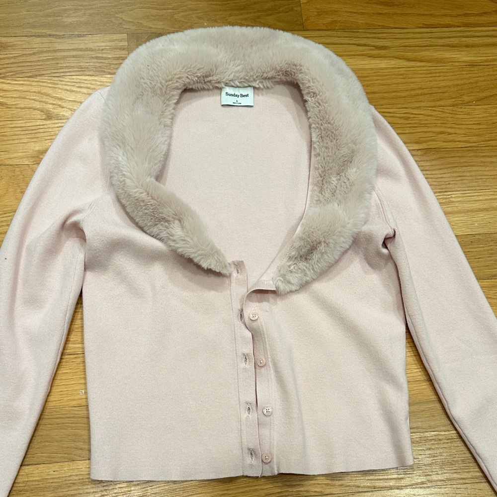 Sunday Best Blush Cardigan with Faux Fur Collar